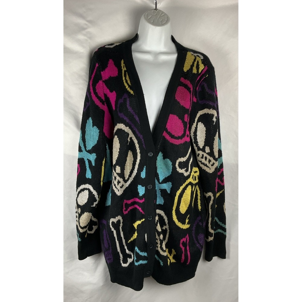 Dolls Kill x Tokidoki Womens 2X Skull Print Cardigan Sweater Goth Punk